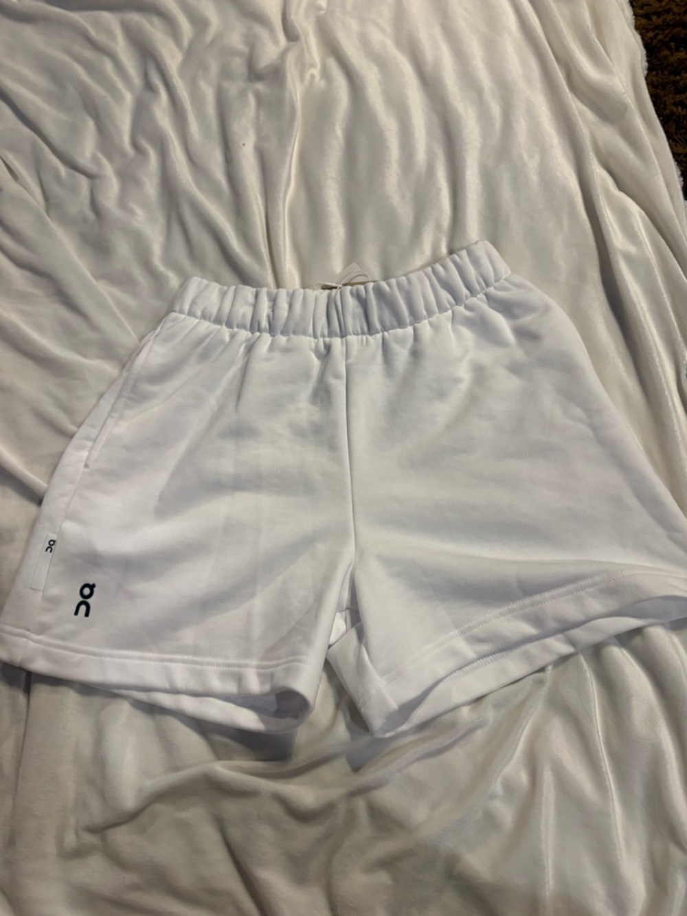 Women's White Elastic-Waist Athletic Shorts - Picture 2 of 3